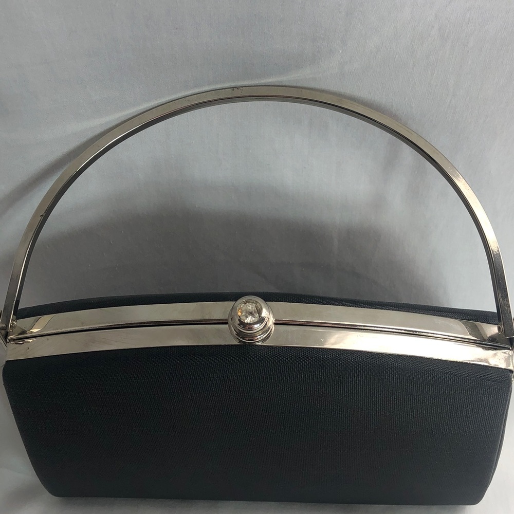 Classic Black Hard Bodied Evening Bag With Silver-Tone  Hardware - Picture 6 of 14